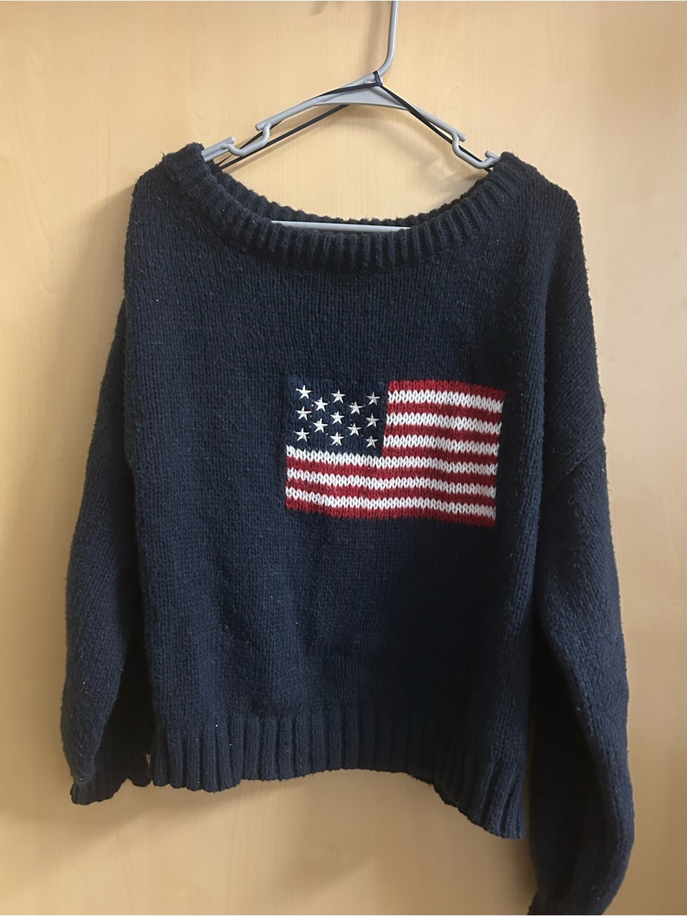 Classic Navy Crewneck Sweater with Flag Motif